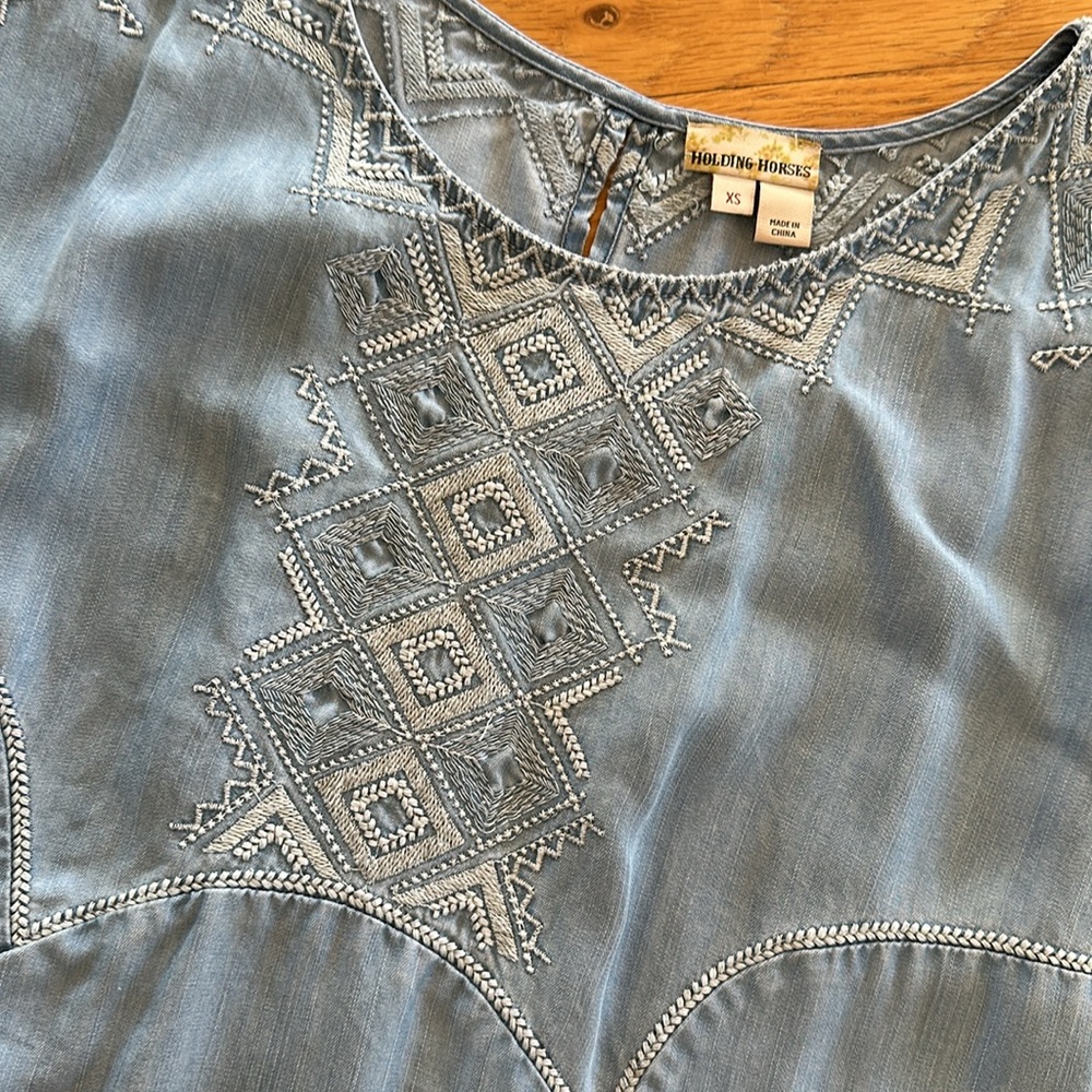 XS Denim Blue Holding Horses Anthropologie Shirt/Dress
